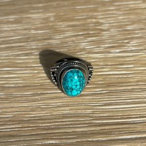 Spider Turquoise Silver Ring - Size 7